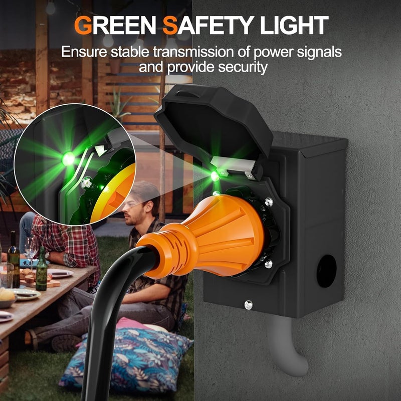 UEAKPIC 50 Amp Generator Inlet Box with Green Safety Light, NEMA SS2-50P Weatherproof Inlet Box for 3 Prong Generator Cord, ETL Listed 125/250 Volt, 12500 Watts Power for RV, Outdoor - Image 4